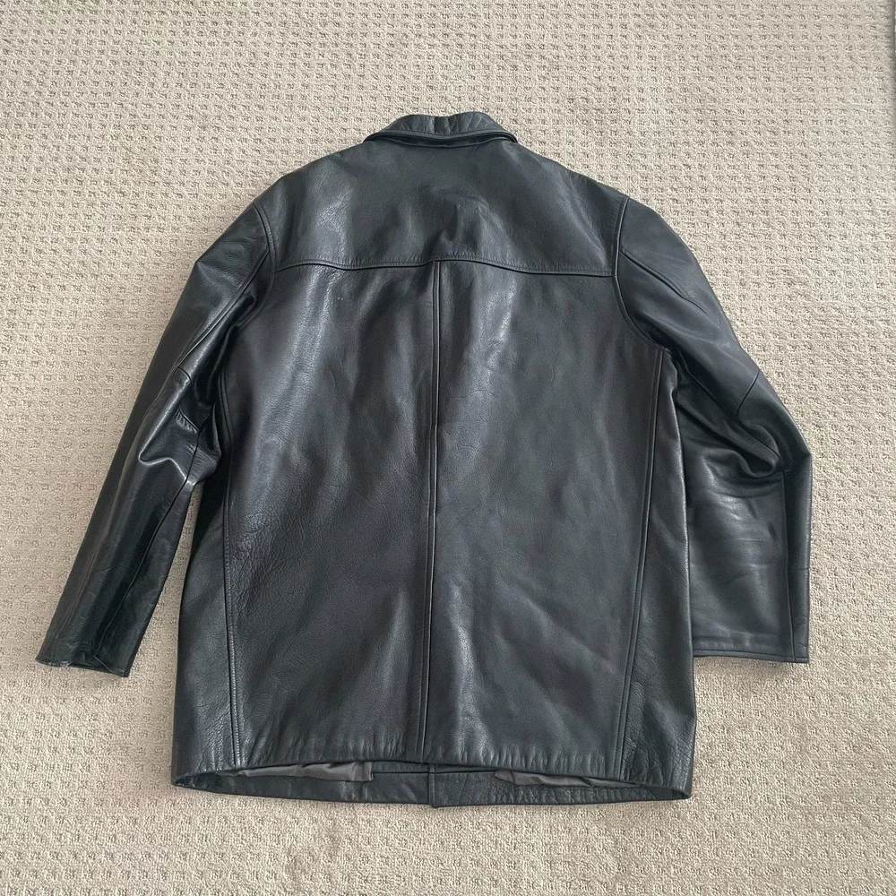 Vintage Banana Republic Over Coat Jacket Men XL Black Genuine Leather Button Up